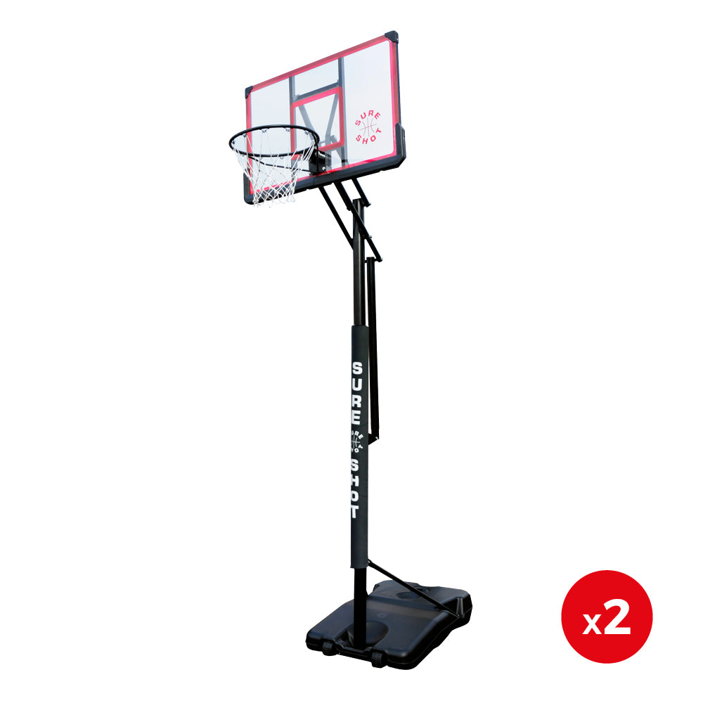 2 x Sure Shot Easijust Portable Units with Acrylic Backboard and Pole Padding