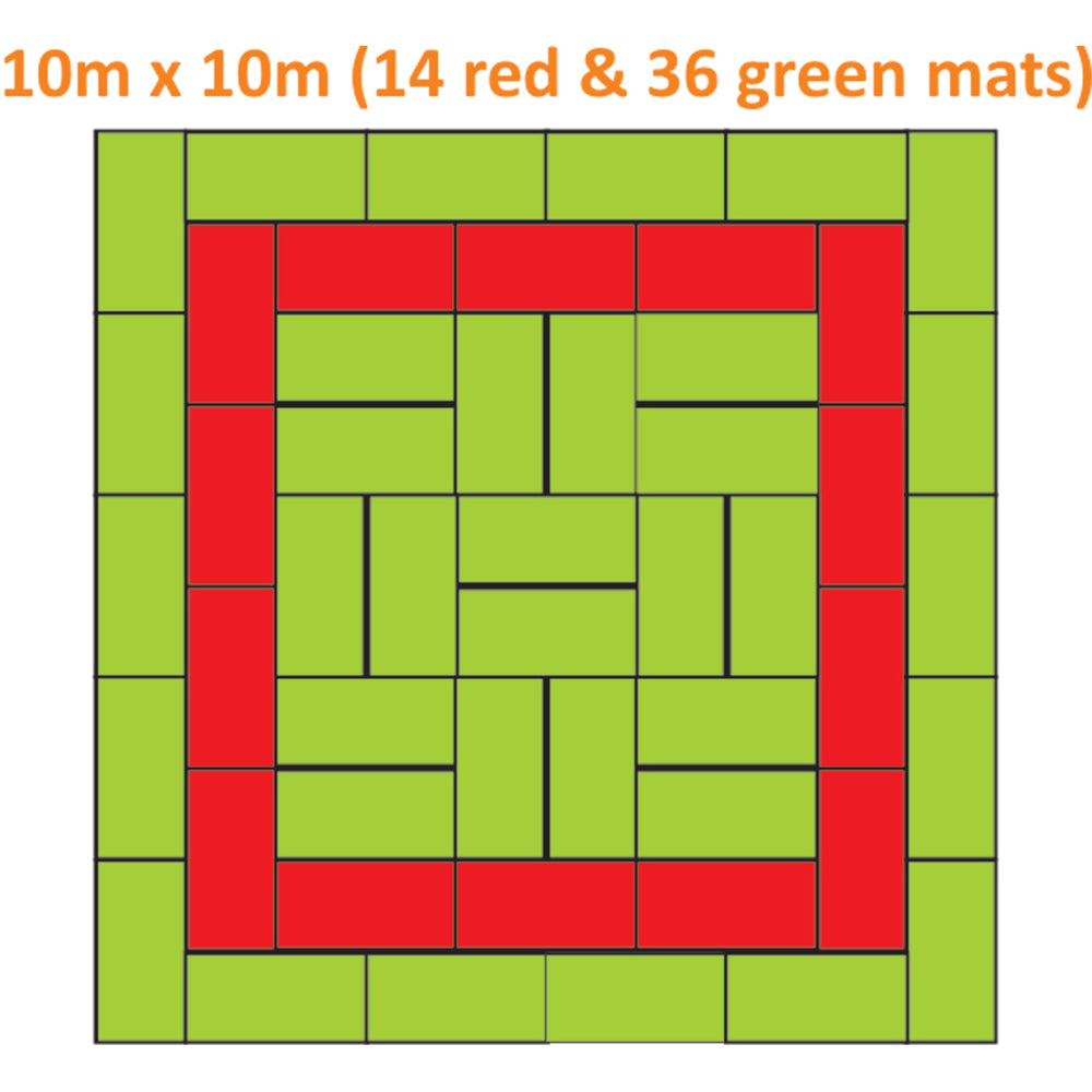 Standard 10lb Judo & Martial Arts Mat Set - 10m x 10m (14 red & 36 green mats)