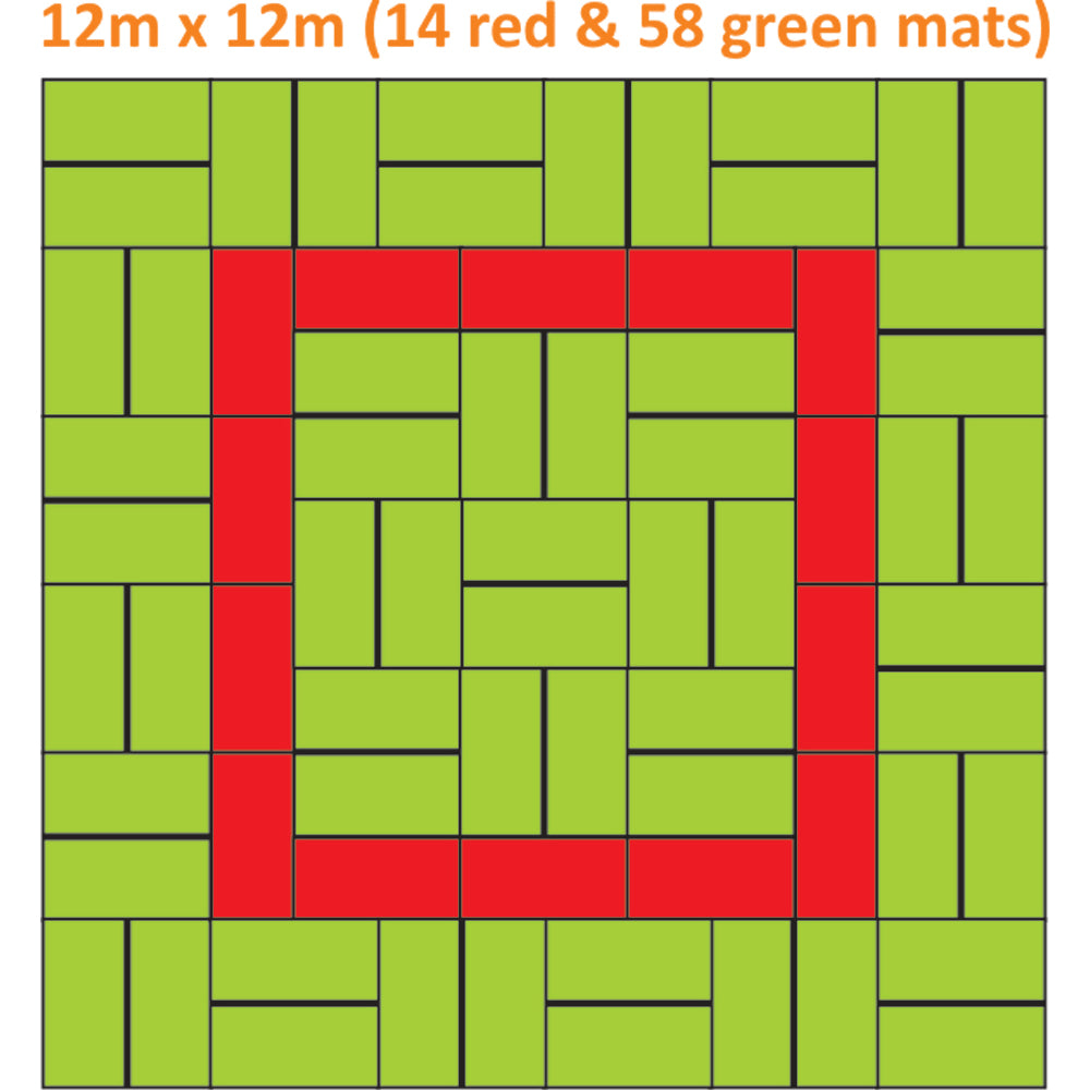 Standard 10lb Judo & Martial Arts Mat Set - 12m x 12m (14 red & 58 green mats)