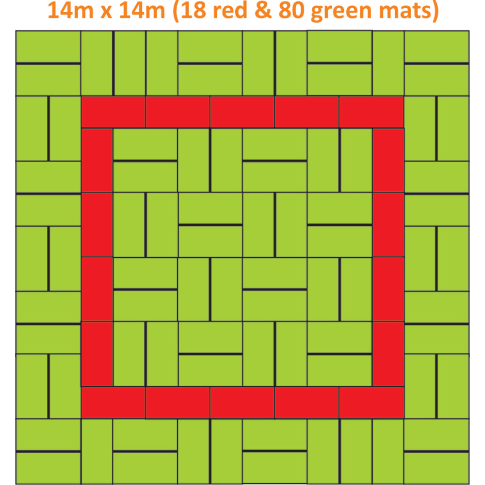 Standard 10lb Judo & Martial Arts Mat Set - 14m x 14m (18 red & 80 green mats)