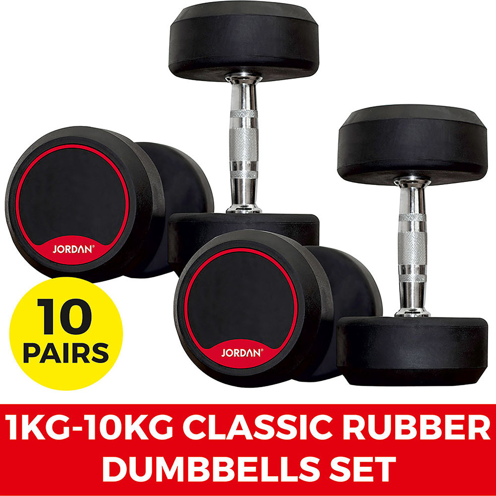 Jordan 1kg-10kg Classic Rubber Dumbbells Set (10 Pairs)