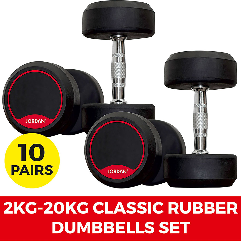 Jordan 2kg-20kg Classic Rubber Dumbbells Set (10 Pairs)