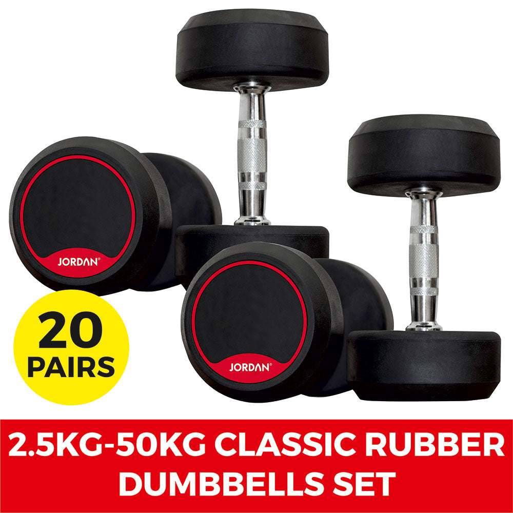 Jordan 2.5kg-50kg Classic Rubber Dumbbells Set (20 Pairs)