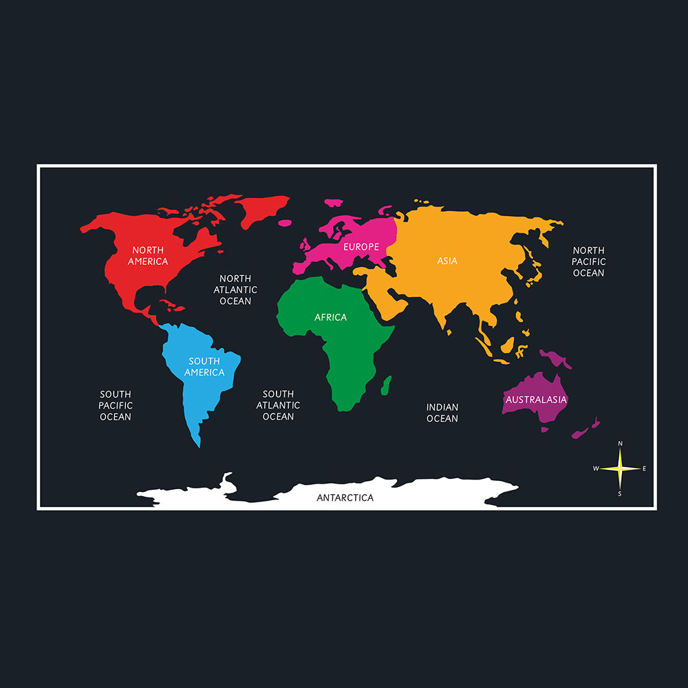 World Map Multi Coloured Marking - 6.5 x 3.5m