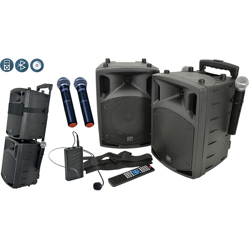 QTX PAV8 Portable PA with Bluetooth, CD/DVD Player, 2 x Handheld Mics & Headset Mic