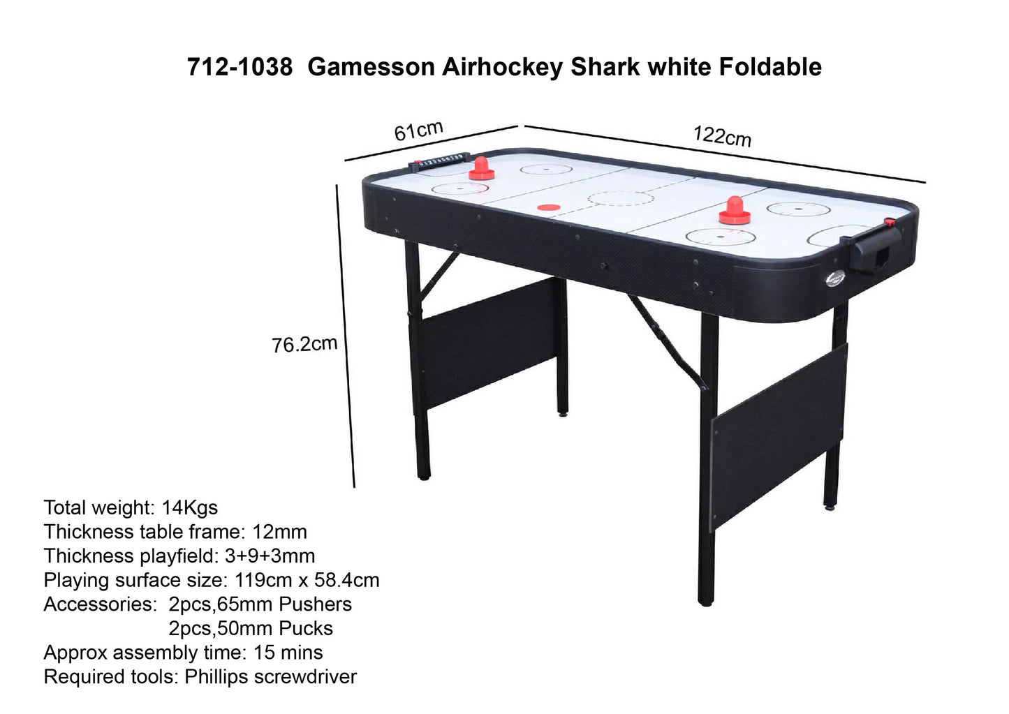 Gamesson 4ft Shark White Air Hockey Table