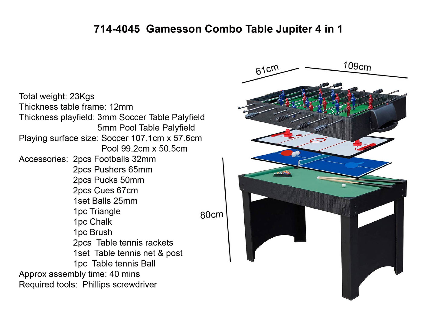 Gamesson 4ft Jupiter 4-in-1 Combo Table